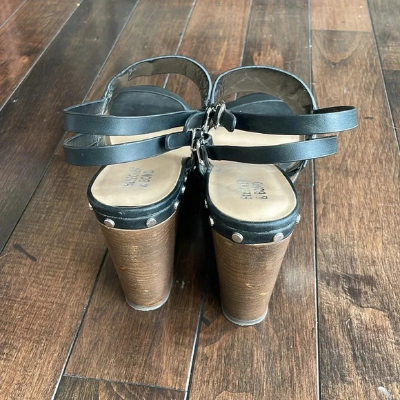 Bleecker and Bond Sandra  Leather Wedge Black Studded Platform Sandals  Size 10 - Picture 7 of 14